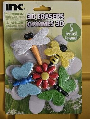 INC 3D 3 dimensional Erasers School Supplies Butterfly Flower Insect Bee